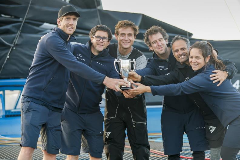 SVR Lazrtigue's winning crew celebrate in Cherbourg - Rolex Fastnet Race - July 28, 2025 - photo © Paul Wyeth