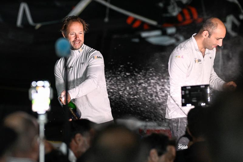 Thomas Coville and Benjamin Schwartz on Sodebo  finish second in the Ultim division of the Transat Café L'OR 2025 - photo © Jean-Louis Carli / Alea