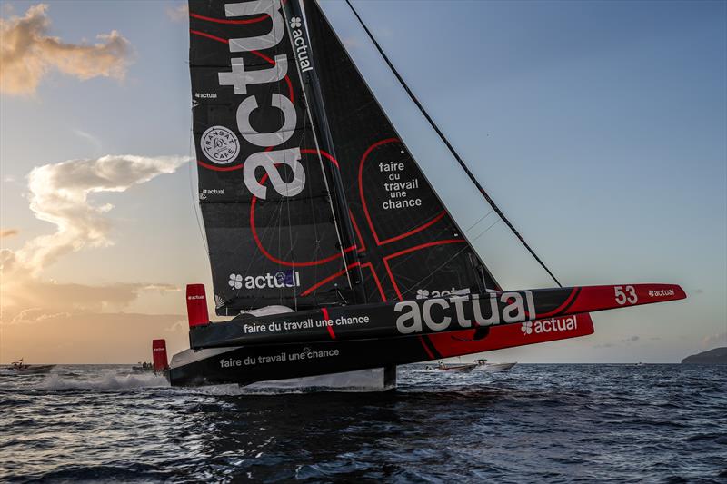 Anthony Marchand and Julien Villion on Actual Ultim 4 finish third in the Ultim division of the Transat Café L'OR 2025 photo copyright Jean-Marie Liot / Alea taken at  and featuring the Ultim class
