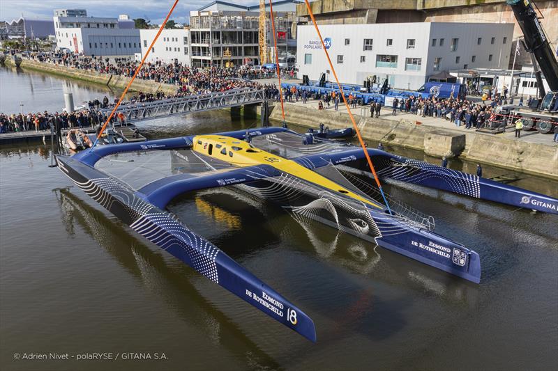 The 32-metre Maxi Edmond de Rothschild is launched photo copyright Adrien Nivet / polaRYSE taken at  and featuring the Ultim class