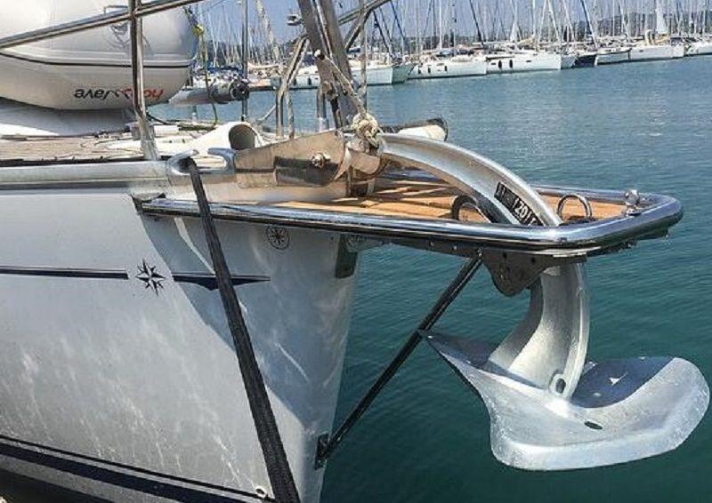 Customised bowsprit which includes an anchor roller - photo © Jim Vernon