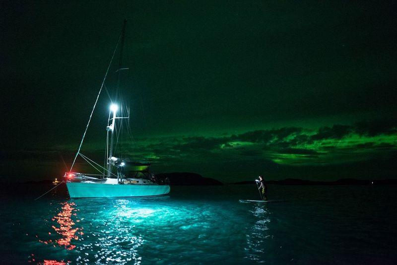 sailboat under power lights