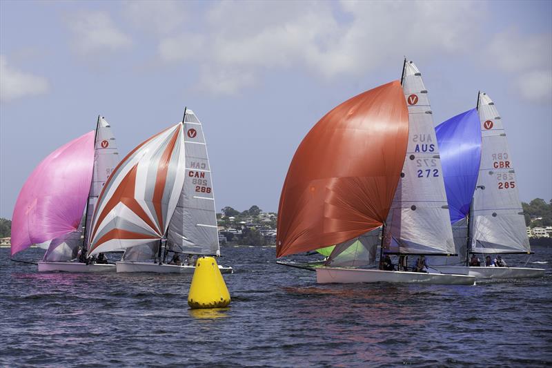 Jerwood under pressure in Practice Race 2, declared a dead heat with Justin Scott on day 1 of the Viper 640 Worlds Practice Regatta at Perth photo copyright Bernie Kaaks taken at South of Perth Yacht Club and featuring the Viper 640 class