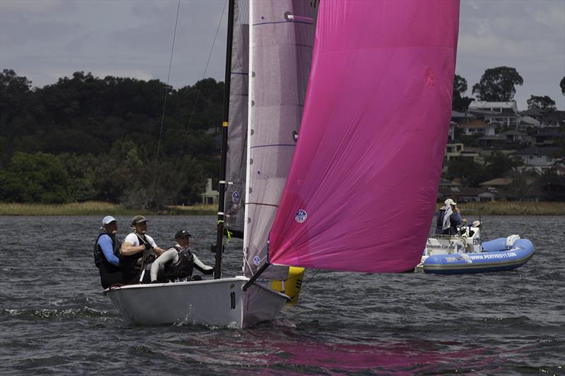 Lawrence Crispin leads the way to start a new downwind leg - 2018 Schweppes Viper World Championship - Day 2 photo copyright Bernie Kaaks taken at South of Perth Yacht Club and featuring the Viper 640 class