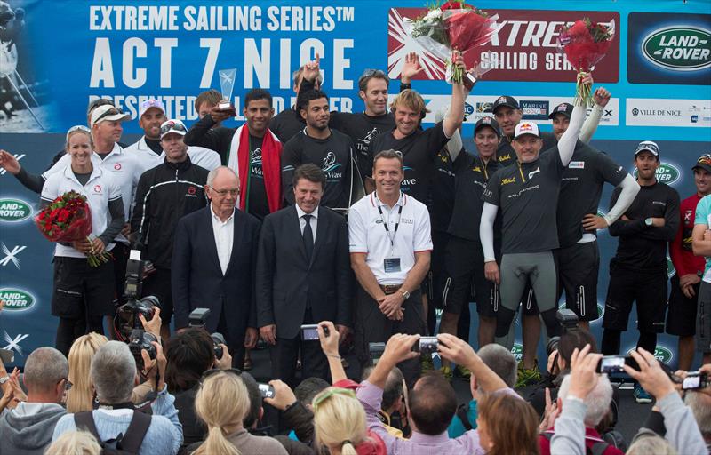 The public gather to watch the official prize giving on the Promenade des Anglais in the Extreme Sailing Series Act 7 Nice photo copyright Mark Lloyd / www.lloydimages.com taken at  and featuring the Extreme 40 class