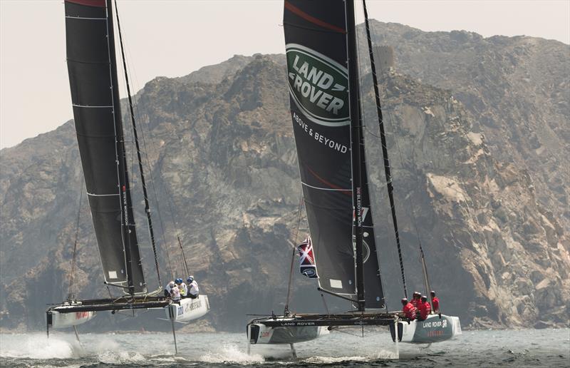 Team Turx and Land Rover BAR Academy battle it out on day 1 at Extreme Sailing Series™ Act 1, Muscat photo copyright Lloyd Images taken at Oman Sail and featuring the Extreme 40 class