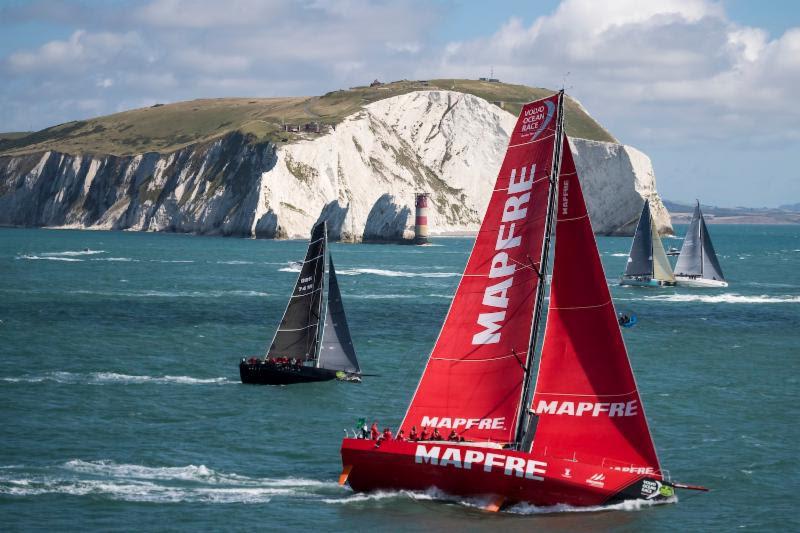 MAPFRE VO65 at the Needles iconic landmark after the Rolex Fastnet Race start photo copyright Rolex / Carlo Borlenghi taken at Royal Ocean Racing Club and featuring the Volvo One-Design class