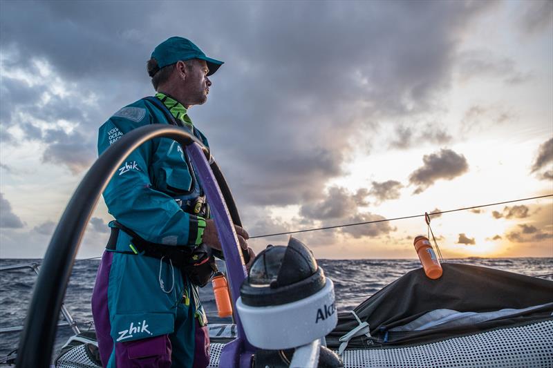 Chris Nicholson at his early morning post on Team AkzoNobel during Volvo Ocean Race Leg 2: Lisbon to Cape Town photo copyright James Blake / Volvo Ocean Race taken at  and featuring the Volvo One-Design class