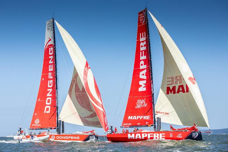 Overall leader Dongfeng Race Team as Volvo Ocean Race Leg 8 from Itajaí to Newport starts photo copyright Eloi Stichelbaut / Volvo Ocean Race taken at  and featuring the Volvo One-Design class