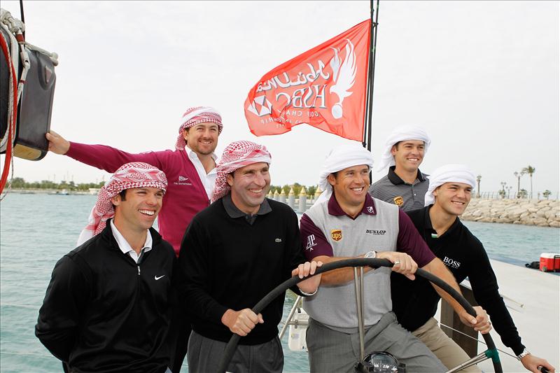 Some of the world's top golfers go Volvo 70 sailing with Ian Walker in Abu Dhabi photo copyright David Cannon taken at  and featuring the Volvo 70 class