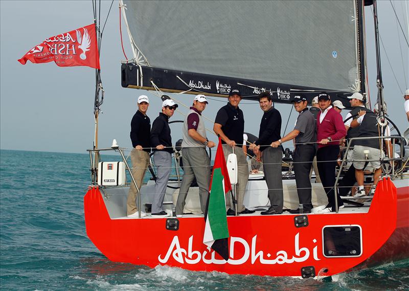 Some of the world's top golfers go Volvo 70 sailing with Ian Walker in Abu Dhabi photo copyright Scott Halleran taken at  and featuring the Volvo 70 class