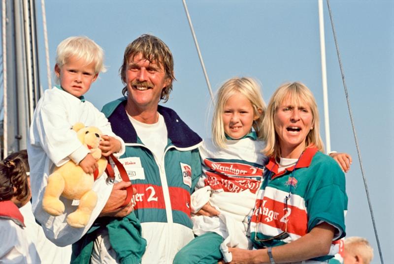1989-90 Whitbread Round the World Race: Peter Blake, Pippa Blake & Family. Arrival at Southampton, Leg 6, Steinlager 2 photo copyright Roger Lean-Vercoe / PPL taken at Royal New Zealand Yacht Squadron and featuring the Volvo 70 class