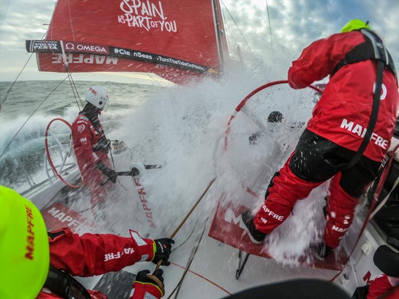 Leg 3, Cape Town to Melbourne, day 06, Southern Ocean, Tamara Echegoyen, Louis Sinclair and Pablo Arrarte on board MAPFRE - photo © Jen Edney / Volvo Ocean Race