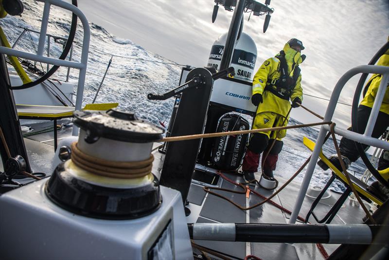 Leg 3, Cape Town to Melbourne, day 09, on board Brunel, Abby Ehler holding the main sheet. - photo © Ugo Fonolla / Volvo Ocean Race