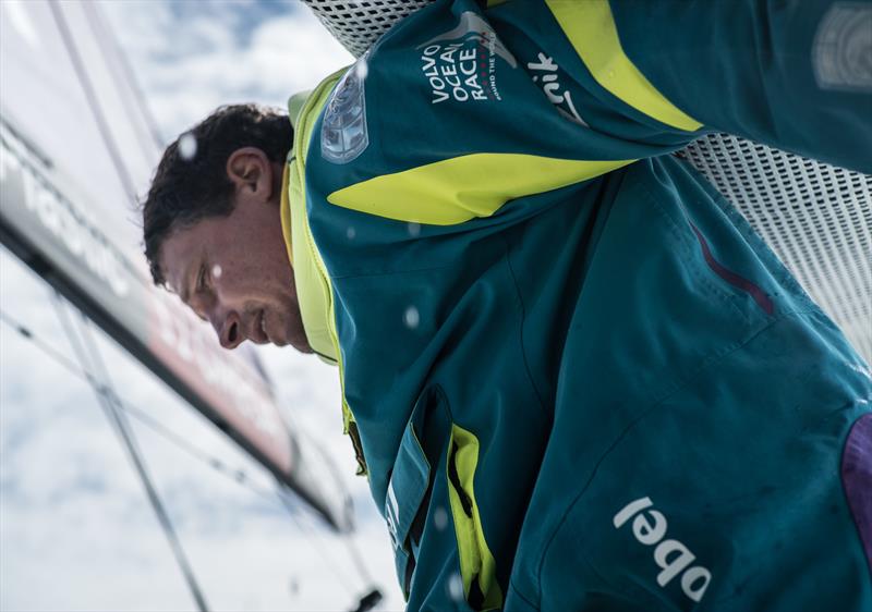 Leg 3, Cape Town to Melbourne, day 10, on board AkzoNobel .Justin Ferris moving the stack in one of the many jibes. - photo © James Blake / Volvo Ocean Race