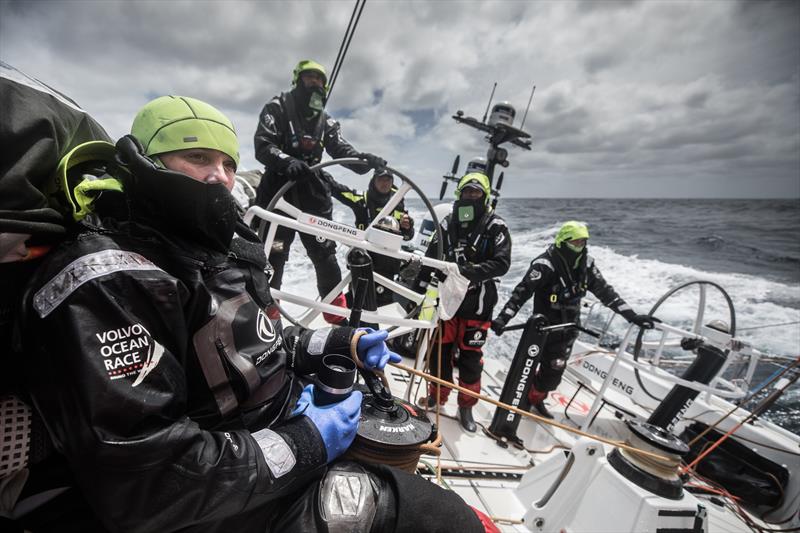 Leg 3, Cape Town to Melbourne, day 11, on board Dongfeng. Marie Riou managing the power of the boat with the main sheet. - photo © Martin Keruzore / Volvo Ocean Race