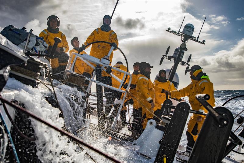 Leg 3, Cape Town to Melbourne, day 12, on board Turn the Tide on Plastic. This is what happens when we get a lot of Live calls, a lot of people show up on deck! 8 out of 10 of the crew members! - photo © Jeremie Lecaudey / Volvo Ocean Race