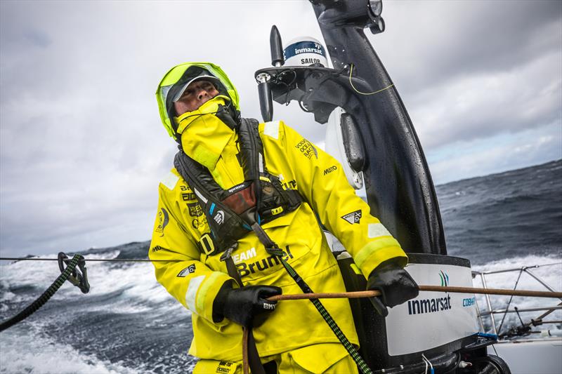 Leg 3, Cape Town to Melbourne, day 13, on board Brunel, Bouwe Bekking holding the main sheet photo copyright Ugo Fonolla / Volvo Ocean Race taken at  and featuring the Volvo One-Design class