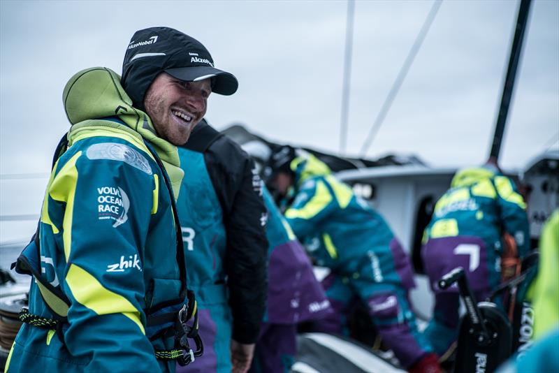 Leg 3, Cape Town to Melbourne, day 13, on board AkzoNobel. It is usually not to hard to get a smile from Nicolai Sehested. - photo © James Blake / Volvo Ocean Race