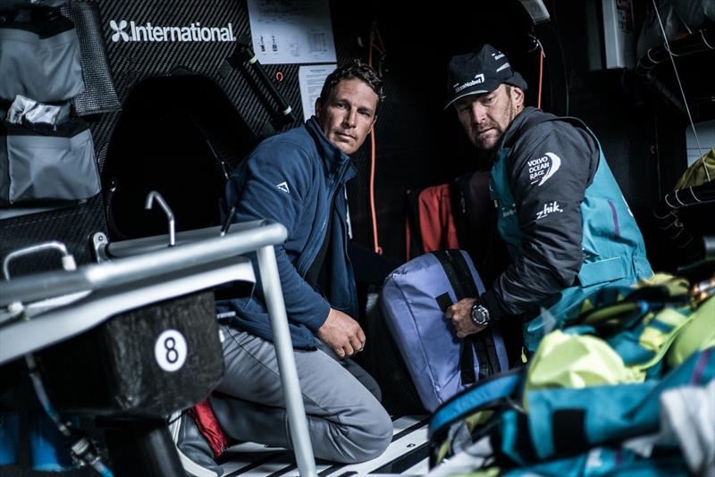 Leg 3, Cape Town to Melbourne, day 13, on board AkzoNobel. Justin Ferris and Julz Salter stacking below before a jibe. - photo © James Blake / Volvo Ocean Race