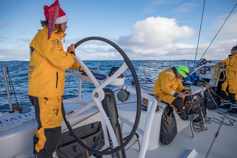 Leg 3, Cape Town to Melbourne, day 16, on board Turn the Tide on Plastic. Francesca watching videos of her faily wishing her a erry christmas while Liz is driving to Melbourne. - photo © Jeremie Lecaudey / Volvo Ocean Race