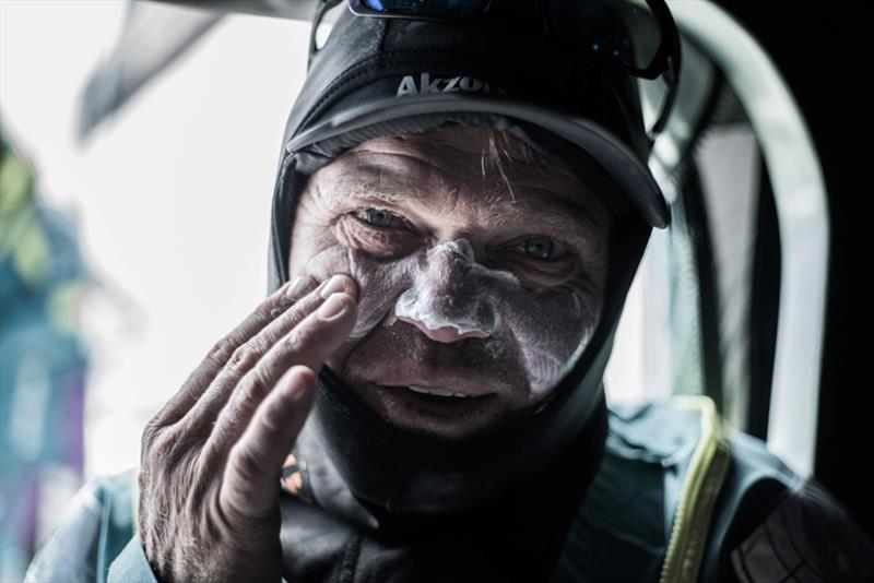Leg 3, Cape Town to Melbourne, day 12, on board AkzoNobel. Suncream still needed down in the Southern Ocean, especially on a calm day like today with Alex Pella. - photo © James Blake / Volvo Ocean Race