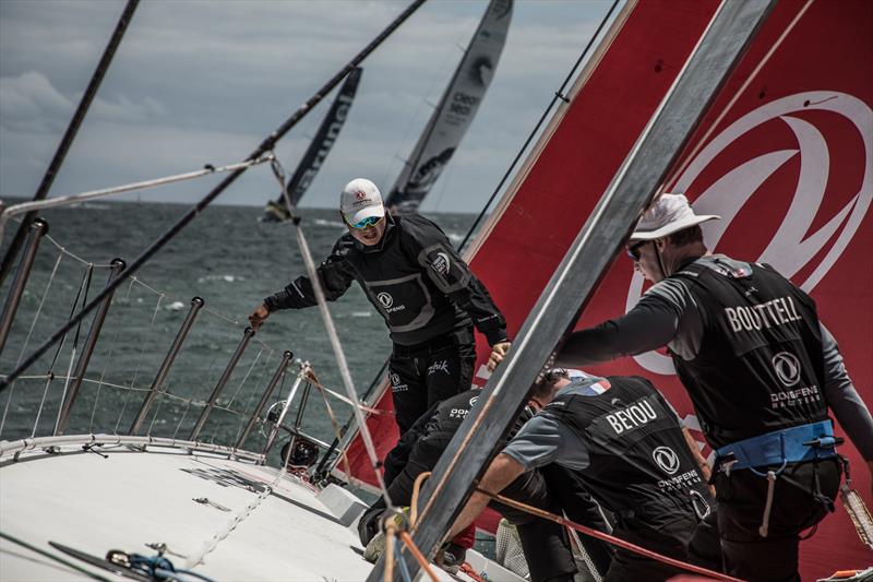 Leg 4, Melbourne to Hong Kong, day 01 on board Dongfeng. Great action on the bow at the start of this leg4 photo copyright Martin Keruzore / Volvo Ocean Race taken at Royal Melbourne Yacht Squadron and featuring the Volvo One-Design class