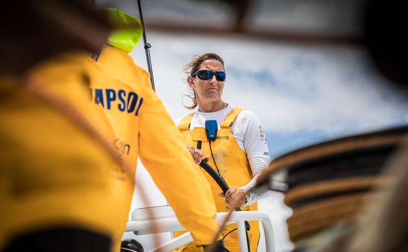 Leg 4, Melbourne to Hong Kong, Leg Start, Concentration on the face of skipper Dee Caffari. Turn the Tide on Plastic photo copyright Brian Carlin / Volvo Ocean Race taken at Royal Melbourne Yacht Squadron and featuring the Volvo One-Design class