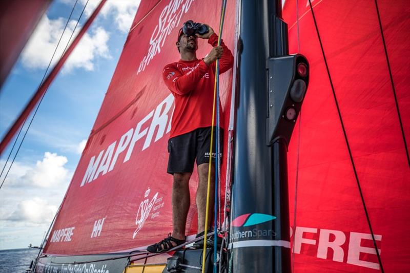 Volvo Ocean Race Leg 4, Melbourne to Hong Kong, day 07 on board MAPFRE, Guillermo Altadill looking at dongfeng with the binoculars photo copyright Ugo Fonolla / Volvo Ocean Race taken at  and featuring the Volvo One-Design class