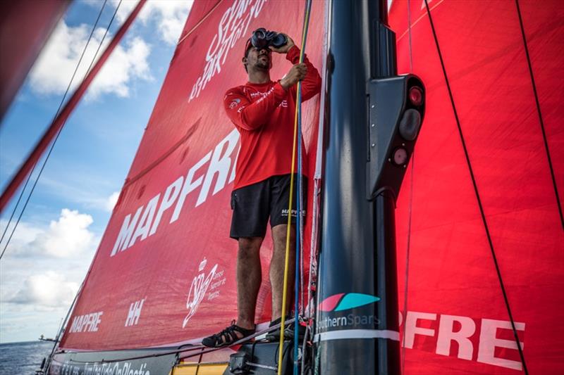 Volvo Ocean Race Leg 4, Melbourne to Hong Kong, day 07 on board MAPFRE, Guillermo Altadill looking at dongfeng with the binoculars. - photo © Ugo Fonolla / Volvo Ocean Race