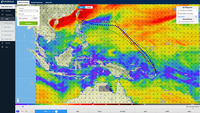 Predictwind - Leg 4, Leader Position and projected course to Phillipines waypoint January 8 at 1900UTC photo copyright Predictwind taken at  and featuring the Volvo One-Design class