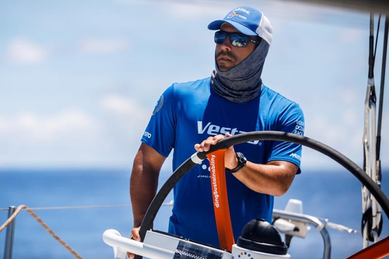 Volvo Ocean Race Leg 4, Melbourne to Hong Kong, day 08, Skipper Mark Towill at the helm during his mid-day watch on board Vestas 11th Hour. - photo © Amory Ross / Volvo Ocean Race