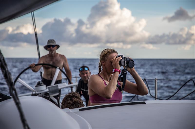 Leg 4, Melbourne to Hong Kong, Day 9 Annemieke Bes wakes for her watch to the news that there is a visual of another boat on the horizon, Team Brunel on board Sun Hung Kai / Scallywag photo copyright Konrad Frost / Volvo Ocean Race taken at  and featuring the Volvo One-Design class