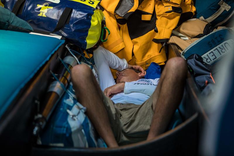 Leg 4, Melbourne to Hong Kong, day 9 on board Turn the Tide on Plastic. Brian Thompson grabs a midday nap from the soaring heat of the sun photo copyright Brian Carlin / Volvo Ocean Race taken at  and featuring the Volvo One-Design class