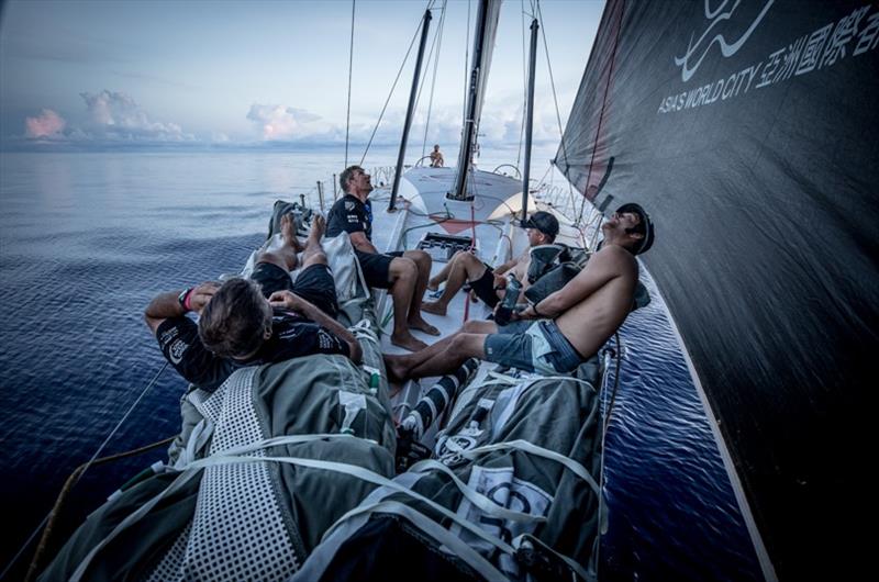 Volvo Ocean Race Leg 4, Melbourne to Hong Kong, Day 8 Crew up on the bow to keep the weight forward on board Sun Hung Kai / Scallywag photo copyright Konrad Frost / Volvo Ocean Race taken at  and featuring the Volvo One-Design class