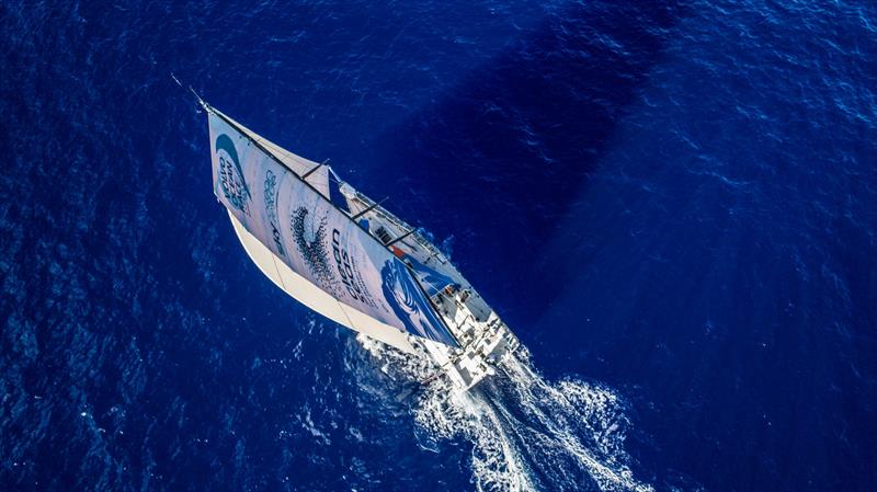 Leg 4, Melbourne to Hong Kong, day 10 on board Turn the Tide on Plastic. Drone shot from above as we work hard to match speed with our red friends MAPFRE photo copyright Brian Carlin / Volvo Ocean Race taken at  and featuring the Volvo One-Design class
