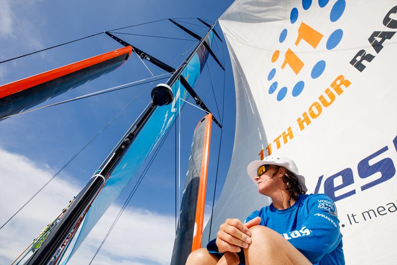 Leg 4, Melbourne to Hong Kong, day 11, Stacey Jackson on the bow in light sailing conditions after the passing of a rainstorm on board Vestas 11th Hour photo copyright Amory Ross / Volvo Ocean Race taken at  and featuring the Volvo One-Design class