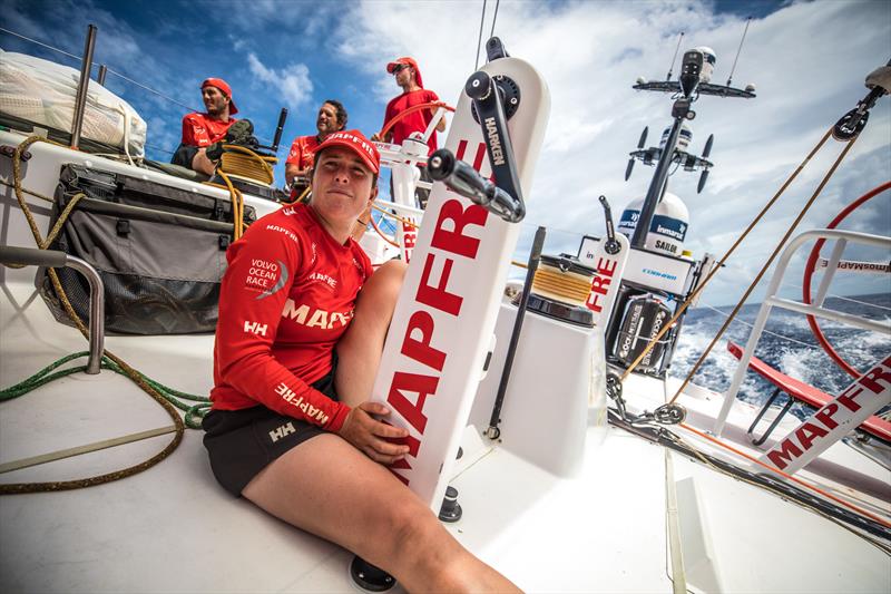 Leg 4, Melbourne to Hong Kong, day 12 on board MAPFRE, Tamara Echegoyen in stand by for trim photo copyright Ugo Fonolla / Volvo Ocean Race taken at  and featuring the Volvo One-Design class