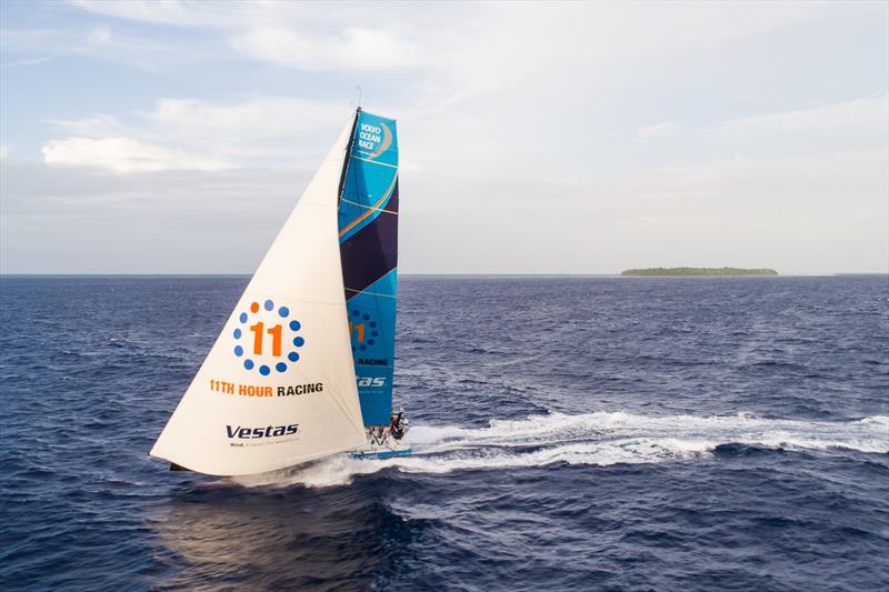 Leg 4, Melbourne to Hong Kong, day 13, Vestas 11th Hour reaching by an island of the Truuk Atoll network (Micronesia) at high speed photo copyright Amory Ross / Volvo Ocean Race taken at  and featuring the Volvo One-Design class