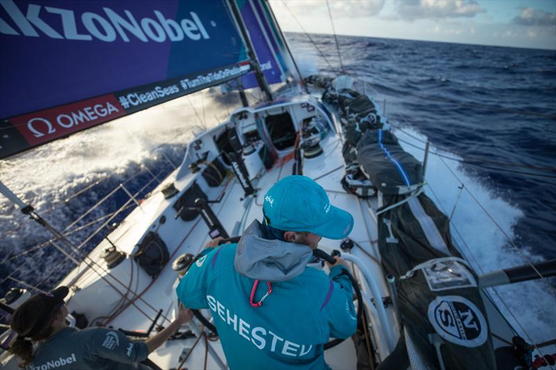 Leg 4, Melbourne to Hong Kong, day 15. Onboard Azkonobel in the Pacific Ocean with 1,300nm to Hong Kong photo copyright Sam Greenfield / Volvo Ocean Race taken at  and featuring the Volvo One-Design class