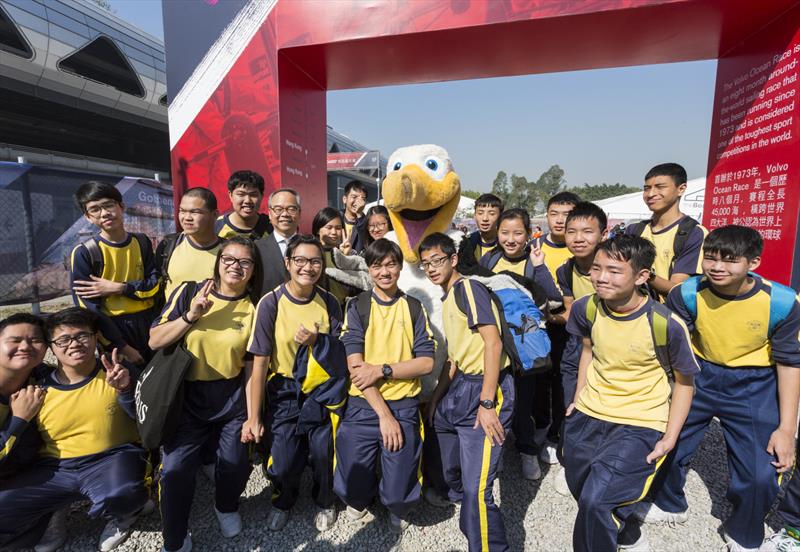 VOR Hong Kong Stopover: Opening Day at the Race Village. Wisdom and lots of school kids photo copyright Guy Nowell taken at Royal Hong Kong Yacht Club and featuring the Volvo One-Design class