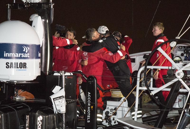 VOR 2017-18 leg 4 finish in Hong Kong. SHK Scallywag first finisher.  - photo © Guy Nowell