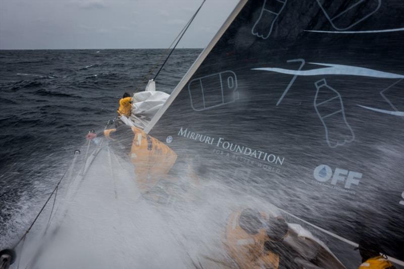 Volvo Ocean Race Leg 6 to Auckland, day 1 on board Turn the Tide on Plastic. Crew up the bow taking a hammering. 07 February photo copyright James Blake / Volvo Ocean Race taken at  and featuring the Volvo One-Design class