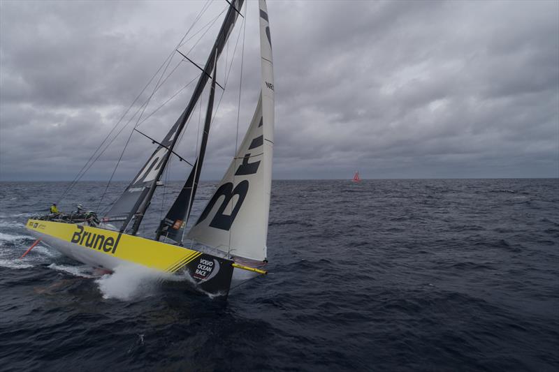 Leg 6 to Auckland, day 04 on board Brunel. Drone. Dongfeng 0,5 mile below. 10 February,  2018 photo copyright Yann Riou / Volvo Ocean Race taken at  and featuring the Volvo One-Design class