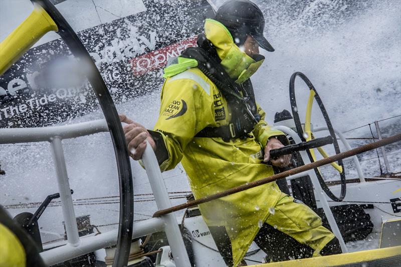 Leg 6 to Auckland, day 05 on board Brunel. 11 February, . Reaching. Wet deck. Carlo Huisman, 10 February,  2018 photo copyright Yann Riou / Volvo Ocean Race taken at  and featuring the Volvo One-Design class