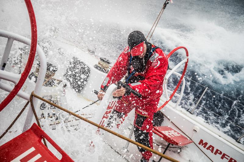Leg 6 to Auckland, day 05 on board MAPFRE, sailing with 30 kts, Louis Sinclair at the aft Pedestal. 11 February,  2018 - photo © Ugo Fonolla / Volvo Ocean Race