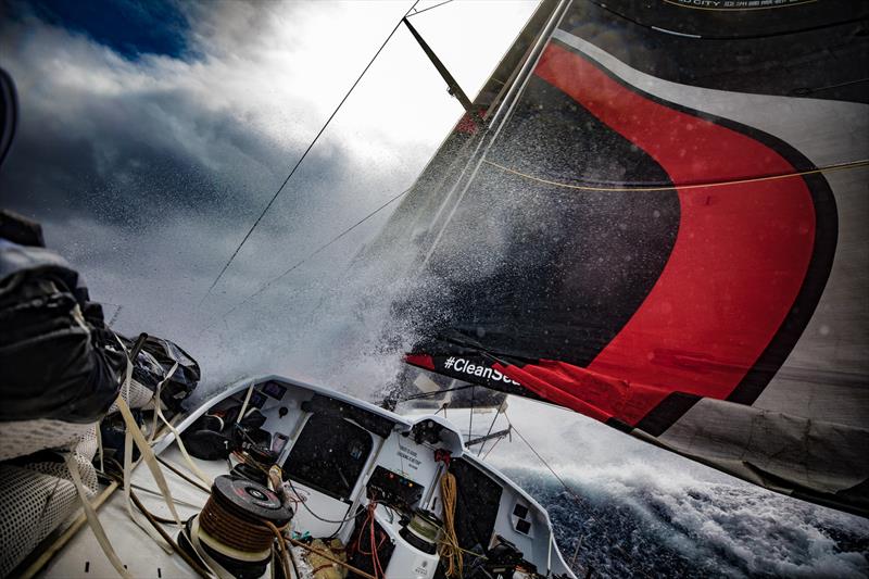 Leg 6 to Auckland, day 05 on board Sun hung Kai / Scallywag. This is what the front of the boat looked like this morning. 11 February,  2018 photo copyright Jeremie Lecaudey / Volvo Ocean Race taken at  and featuring the Volvo One-Design class