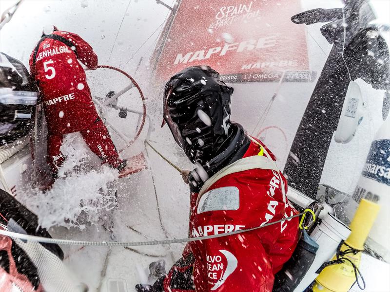 Leg 6 to Auckland, day 05 on board MAPFRE, sailing with 30 kts, Tamara Echegoyen holding the main sheet at the stearn of the boat. 11 February,  photo copyright Ugo Fonolla / Volvo Ocean Race taken at  and featuring the Volvo One-Design class