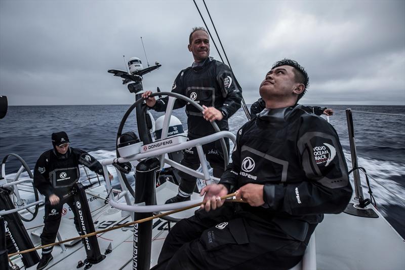 Leg 6 to Auckland, Day 6 on board Dongfeng. Strong reaching condition heading south. Black trimming the main while Kevin Escoffier is driving. 12 February,  2018 photo copyright Martin Keruzore / Volvo Ocean Race taken at  and featuring the Volvo One-Design class