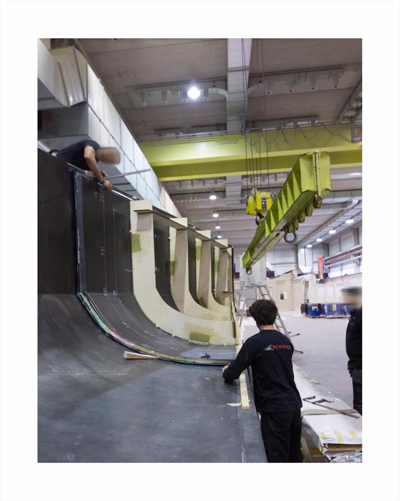 Vestas 11th Hour Racing new bow section being readied at Persico Marine, Italy, for freight to Auckland for repair ahead of the start of Leg 7 of the Volvo Ocean Race on March 18, 2018 photo copyright Facebook.com taken at  and featuring the Volvo One-Design class